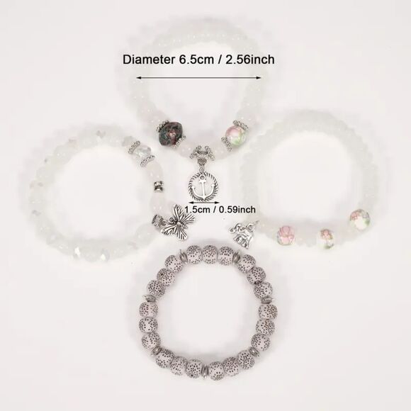 Aqua Boho Beaded Bracelet Set – Butterfly & Elephant Charms – 5 Piece Stack - Picture 6 of 6